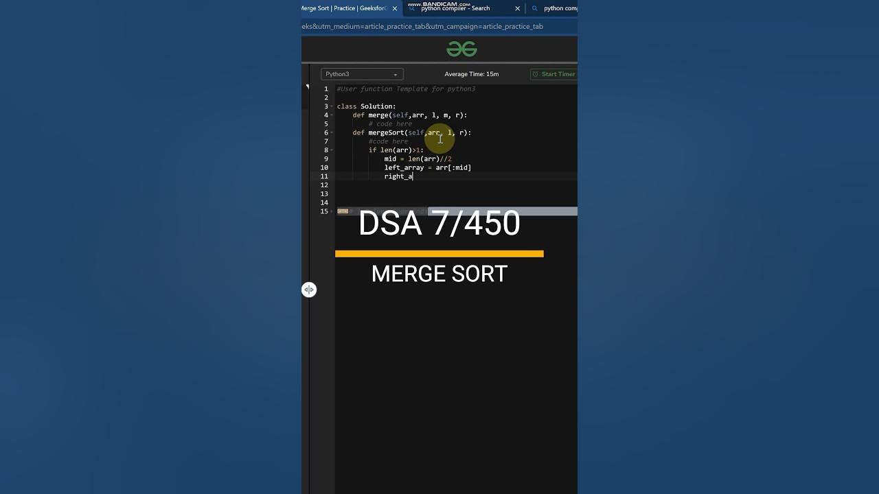 Merge sort in python gfg code youtube