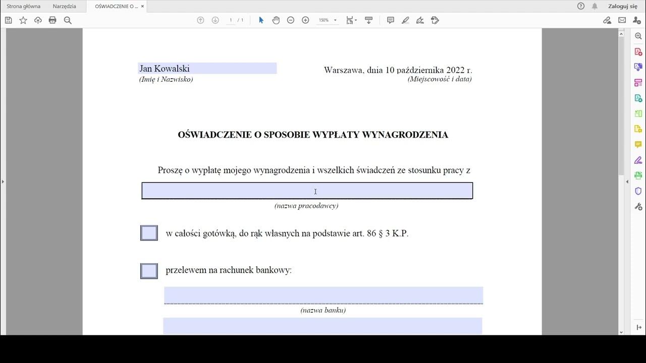 Doświadczenie Z Sodą I Octem Wnioski Oświadczenie o wypłacie wynagrodzenia PDF, formularz dostępny na www