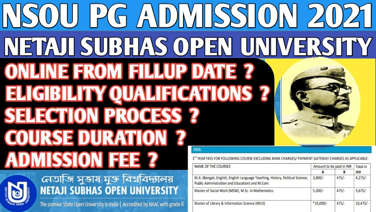 NSOU - PG admission 2021 || Full information || Netaji Subhas Open University || Pg admission update