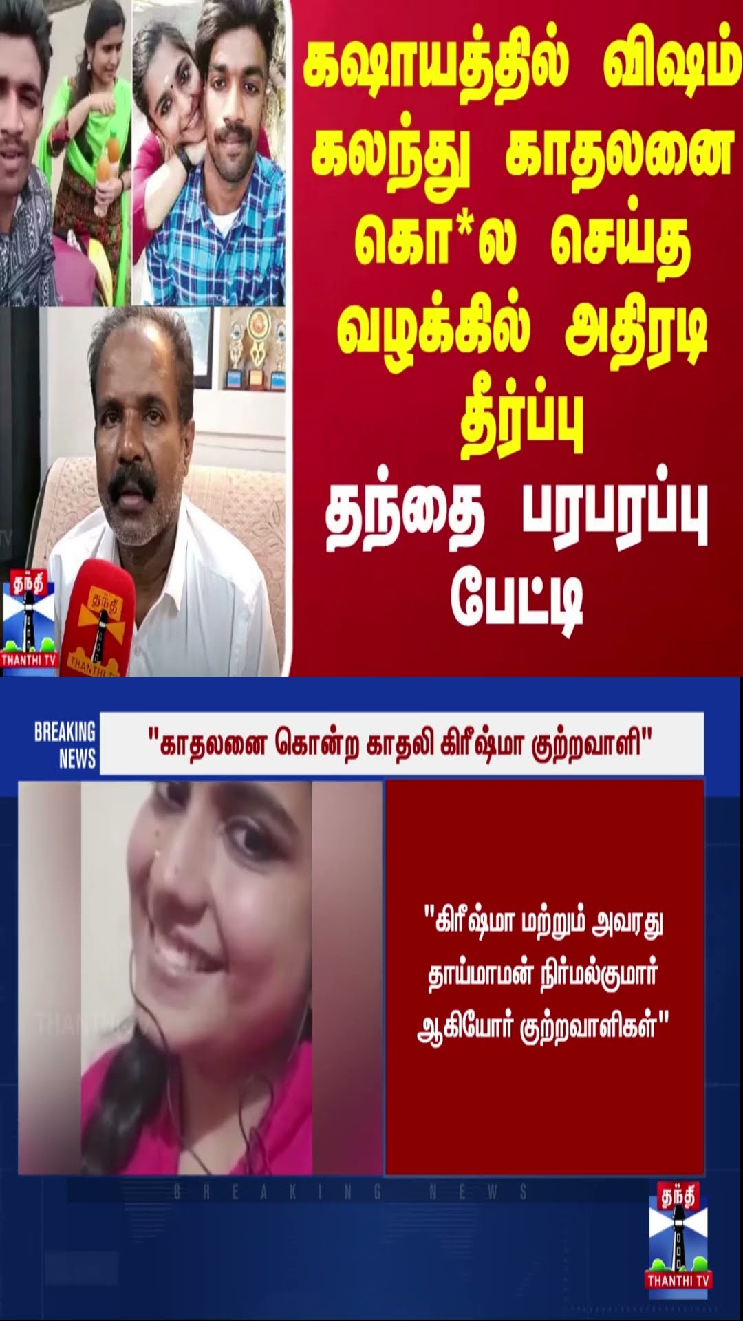கஷாயத்தில் விஷம் கலந்து காதலனை கொ*ல செய்த வழக்கில் அதிரடி தீர்ப்பு.. தந்தை பரபரப்பு பேட்டி
