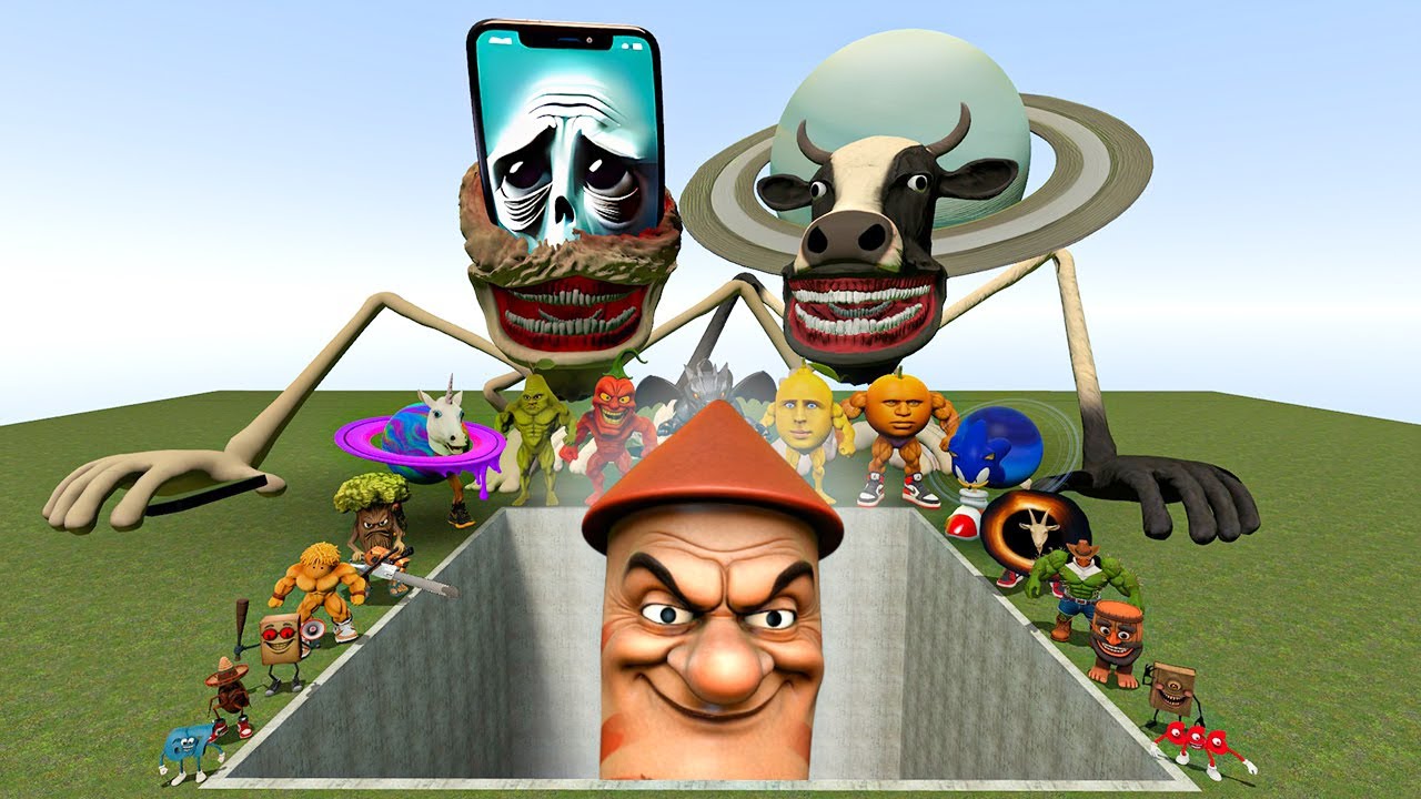 Мемы ИИ Brainrot против боссов Pop Pop Sahur в гигантской яме – Gmod Chaos