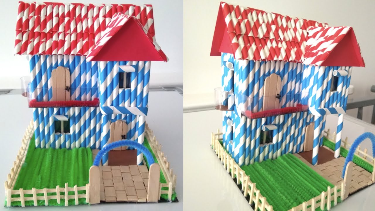 Diy mini house from drinking straw