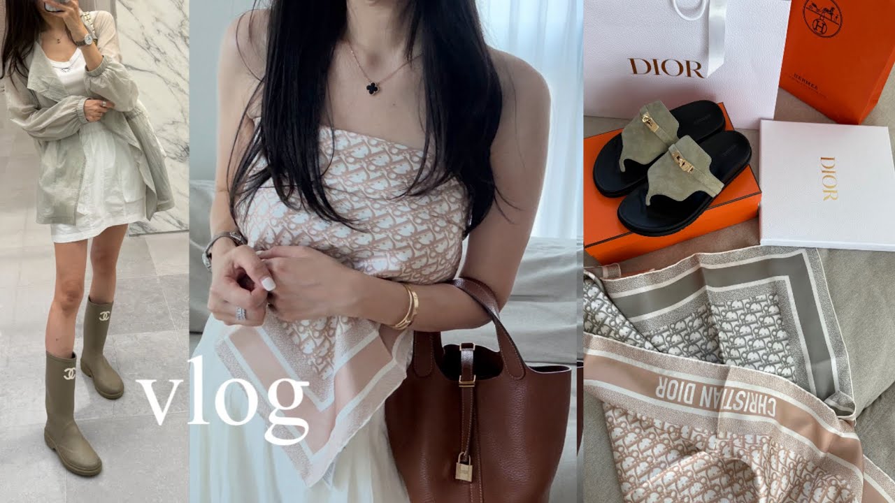 vlog_ 본격 여행 준비 스타뚜✈️🌴 에르메스 언박싱🧡 디올 스카프 실크탑 연출법✨ / H&M 세일템 하울 / 수영복 추천템👙 여름 쇼핑 브이로그