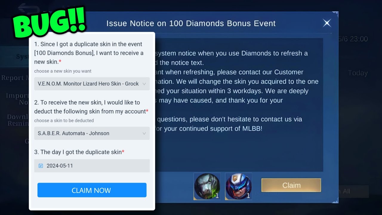 NEW BUG CLAIM YOUR FAVORITE EPIC SKINS IN RECHARGE DIAMONDS EVENT