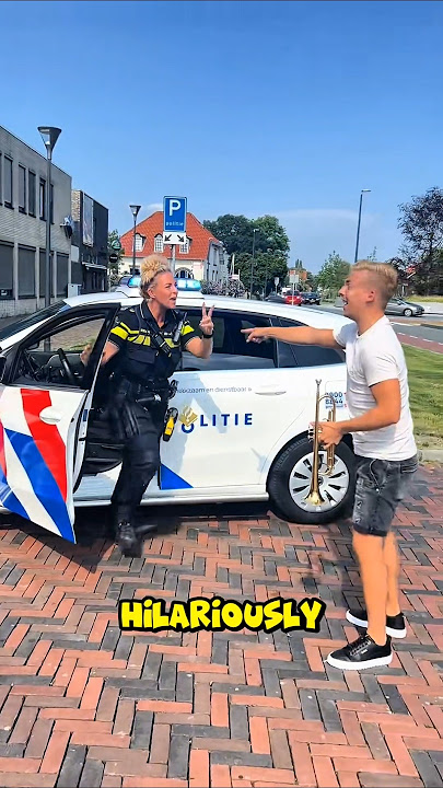 Trumpet Siren Prank Has the Cop Laughing ‼️😂 #funny #funnyshorts #cops #police #shorts #short