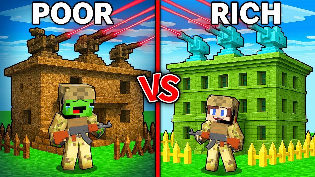 JJ и Mikey: Битва на военной базе «БЕДНЫЕ против БОГАТЫХ» в Minecraft! - Maizen