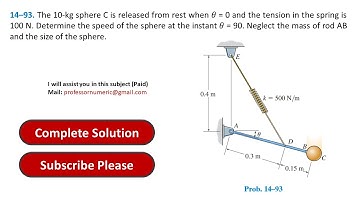 14–93. The 10-kg sphere C is released from rest when 𝜃 = 0 and the tension in the spring is 100 N