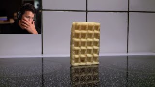 Markiplier laughs hysterically at a waffle falling over