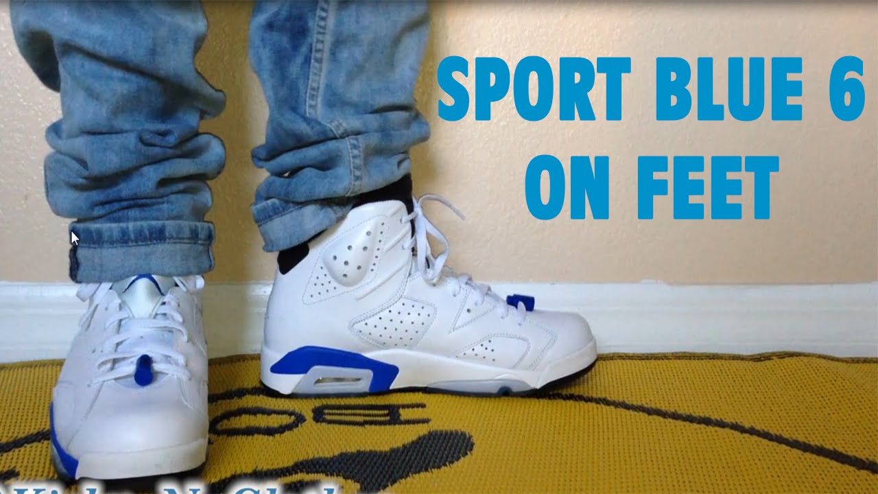 sport blue 6s on feet