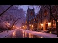 Night Walk on Gothic Street Quiet Winter Night | Dark Academia Ambience with Snowfall & Warm Lights