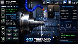 🔥 G32 Threading Cycle in CNC Lathe Machine | Complete CNC Program with Simulation in Hindi 