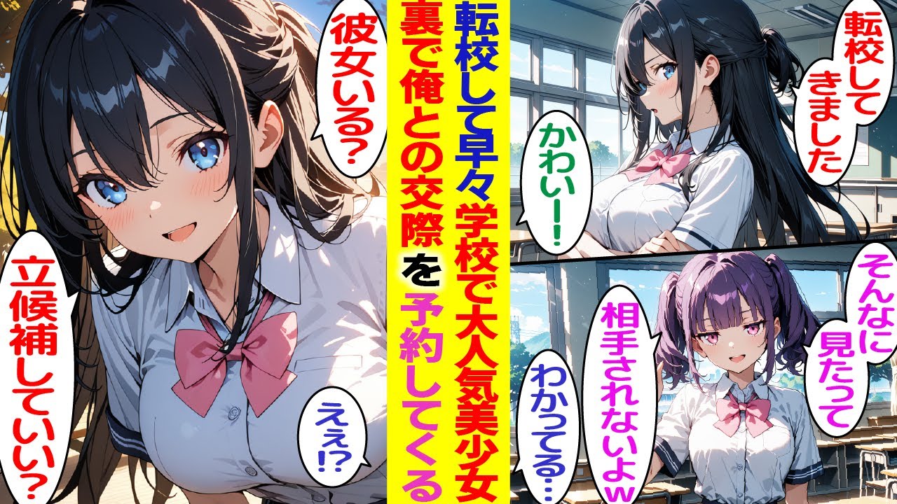 【漫画】クラスに転校してきた美少女高校生。学校中の男子達が彼女に恋したが、全員玉砕。しかし俺にだけ笑顔で話しかけてきて…転校生「キミの婚約者にして♡」【胸キュン漫画】【恋愛漫画】【AI漫画】