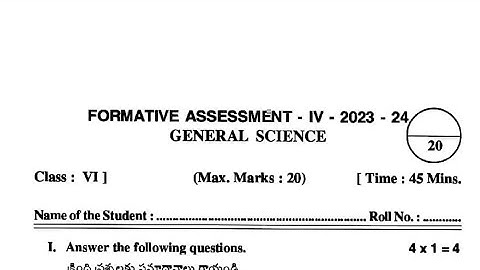 6th class General Science FA-4 Real Question Paper 2023-24 💯☝️ || Formative Assessment 4