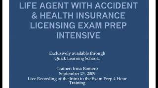 A live recording of the intro to an exam prep for california life
agent with accident and health insurance licensing exam. please note
this was recorded ...