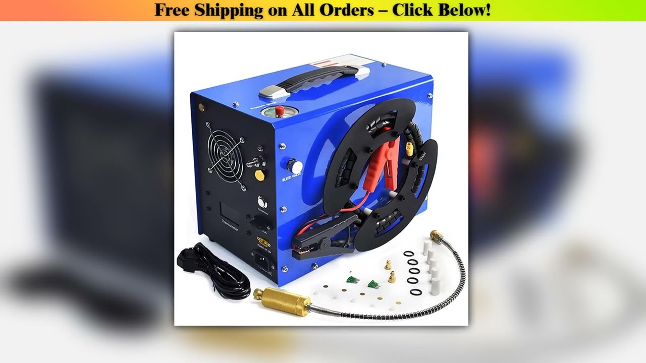 OWJHE 4500Psi 300Bar 350W Portable 12V PCP Air Compressor with Wire Spool Built-in 12V Transformer