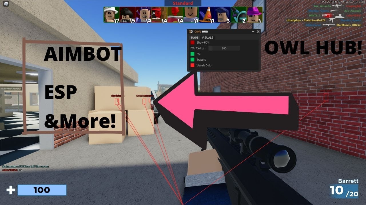 Roblox Arsenal Aimbot Owl Hub Aimbot Esp And More Youtube - roblox owl hub aimbot