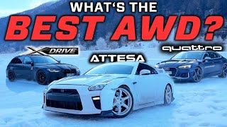 BATTLE ON ICE - WHICH IS THE BEST AWD SYSTEM? AUDI RS5 vs. BMW M3 vs. NISSAN GTR