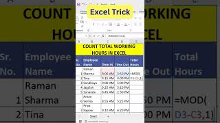 Excel Formula for Time In & Time Out | HR & Office Work Tutorial #excel #exceltips #citcderabassi
