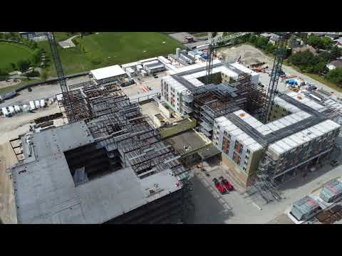 Aerial view showing construction progress of Partners Community Health Long Term Care facility