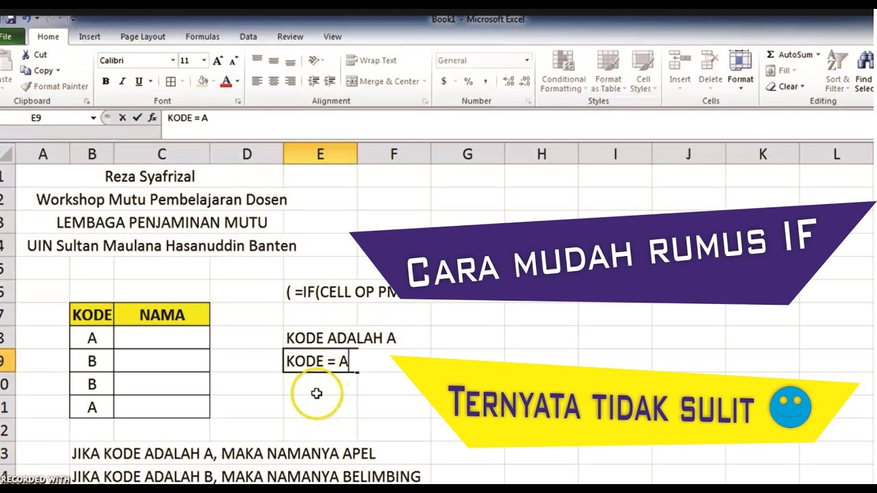 Belajar rumus IF sederhana di MS excel - YouTube