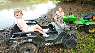 Playing with rocks in mud | Kids exploring the forest | Tractors for kids