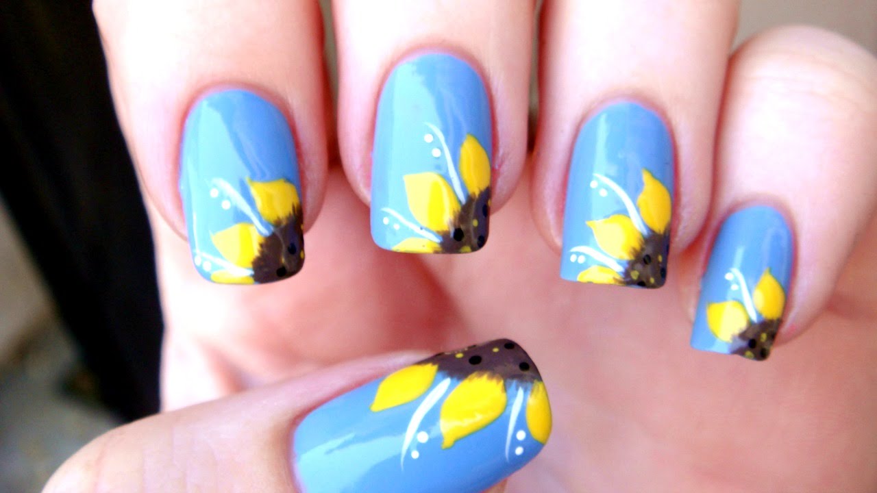10. Sunflower Nail Design for Short Round Nails - wide 4