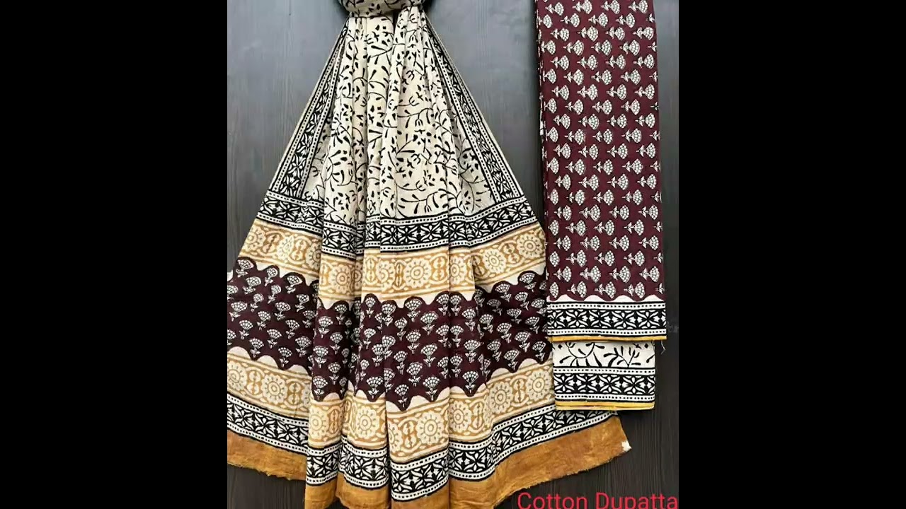 Hand block printed pure cotton suits with dupatta . contact on 7300249077.