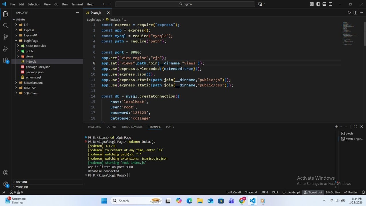 Add Data to Database using Node.js, Express, EJS and SQL||Activity Project 
