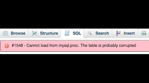 PHPMyadmin cannot load from mysql proc  The table is probably corrupted solutions