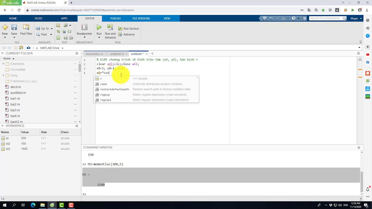 Ve hinh tron matlab - YouTube