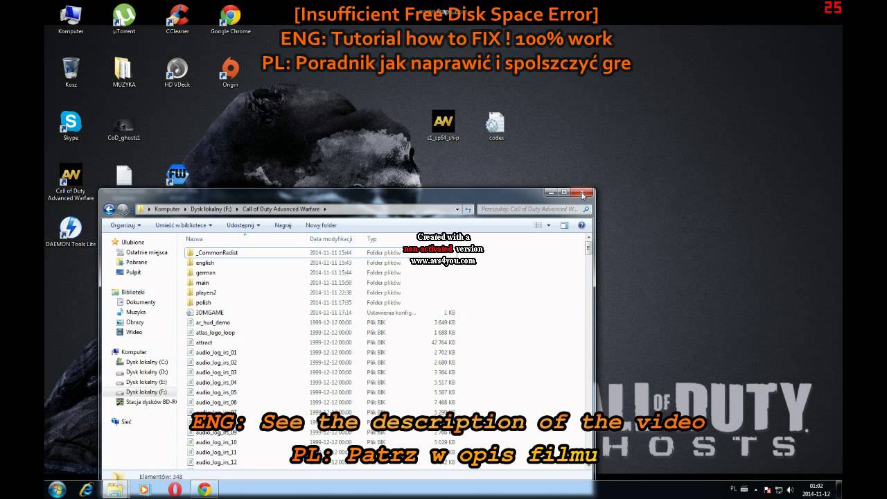 Call of Duty Advanced Warfare Insufficient Free Disk Space Error Hatası ⋆  Call of Duty Advanced Warfare ⋆ Forum