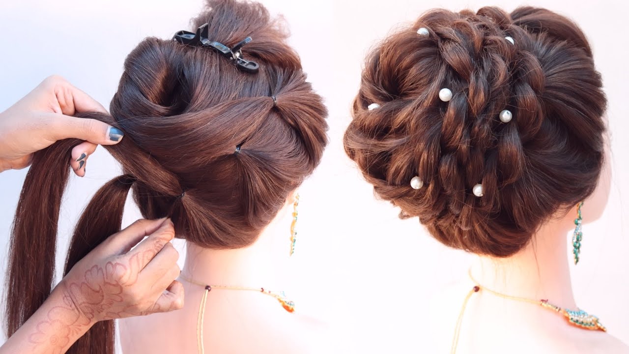 easy high messy bun hairstyle for gown dress - YouTube