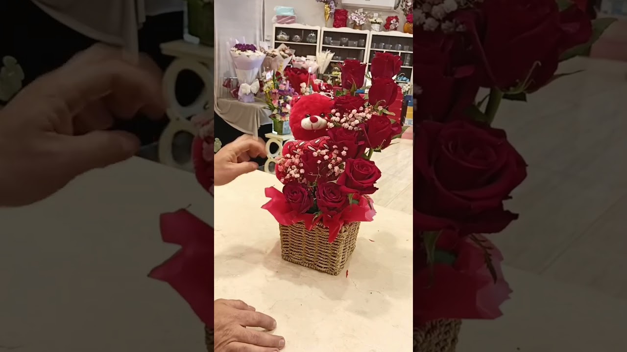 How to make flower arrangement with teddy bear/rose bouquet with teddy bear 