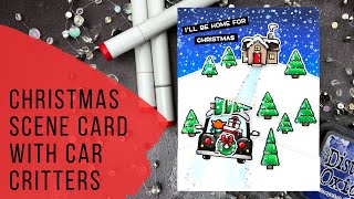 Christmas Scene Card with Car Critters - Lawn Fawn