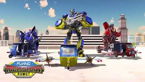 Flying Rickshaw Robot Transform Shooting Game