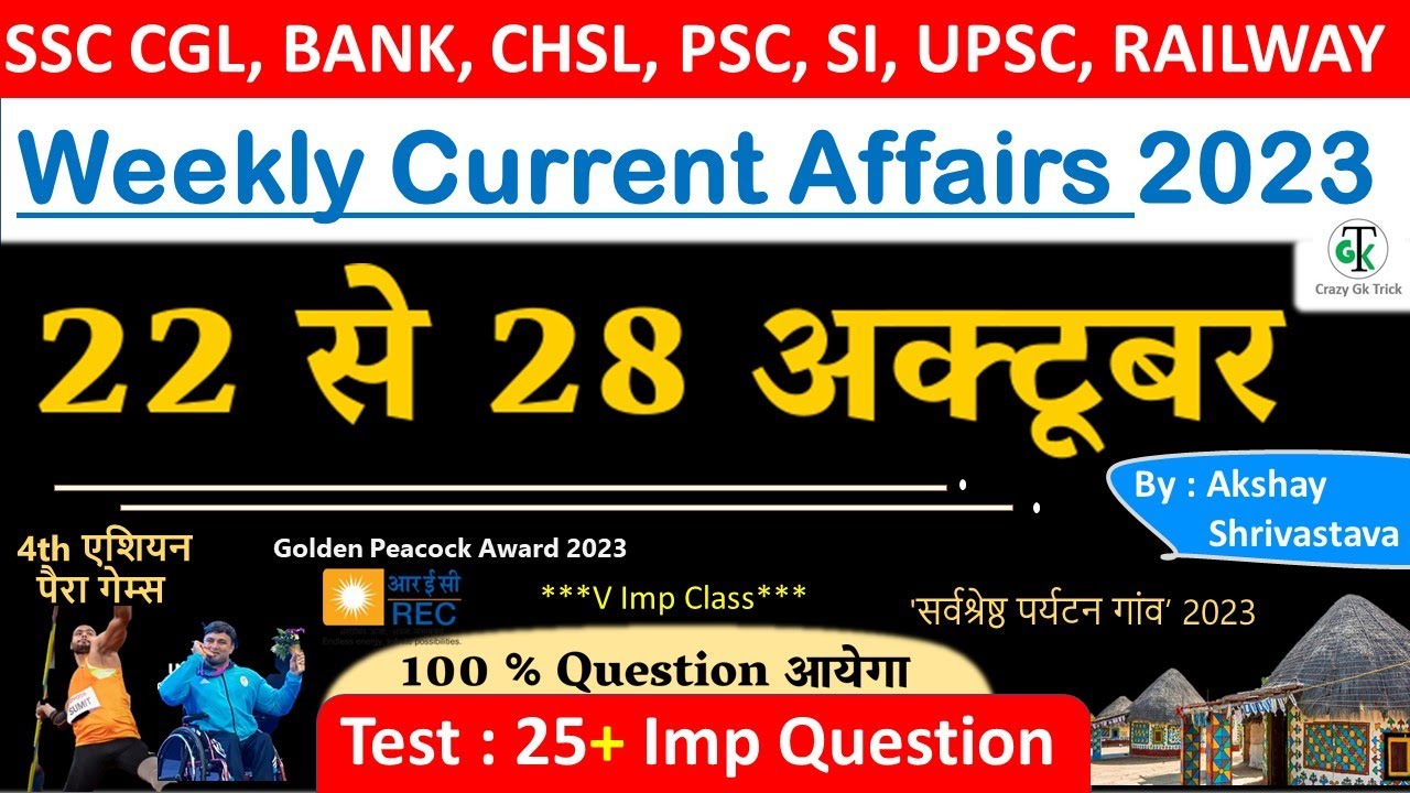 22 - 28 October 2023 Weekly Current Affairs | Most Important Current ...