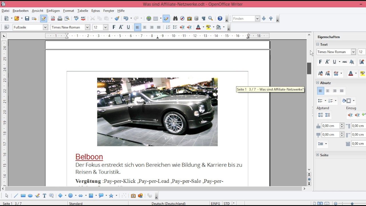 OpenOffice Seitenzahl ab Seite 2 beginnen - YouTube