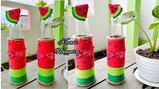 Ide Kreatif Botol Bekas Sirup || Menghias Botol Kaca Bekas Sirup Menjadi Vas Bunga Unik