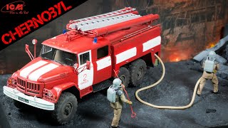 Pripyat fire truck and firefighters - Chernobyl diorama (ICM 1/35 scale model)