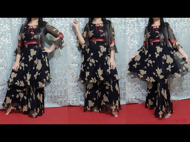 Convert sari into a frill gown/evening frill gown cutting and stiching  hindi - YouTube