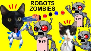 Soy un robot vs 100 zombies robots pero jugando gatos graciosos Luna y Estrella / Videos de juegos