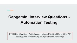 Capgemini Interview Questions  | Automation Testing |Real Time Interview Questions
