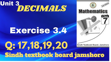 Exercise 3.4| Q:17 to 20| unit 3 Decimals| 7th class mathematics sindh textbook board.