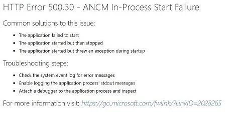 HTTP Error 500.30 - ANCM In-Process Start Failure