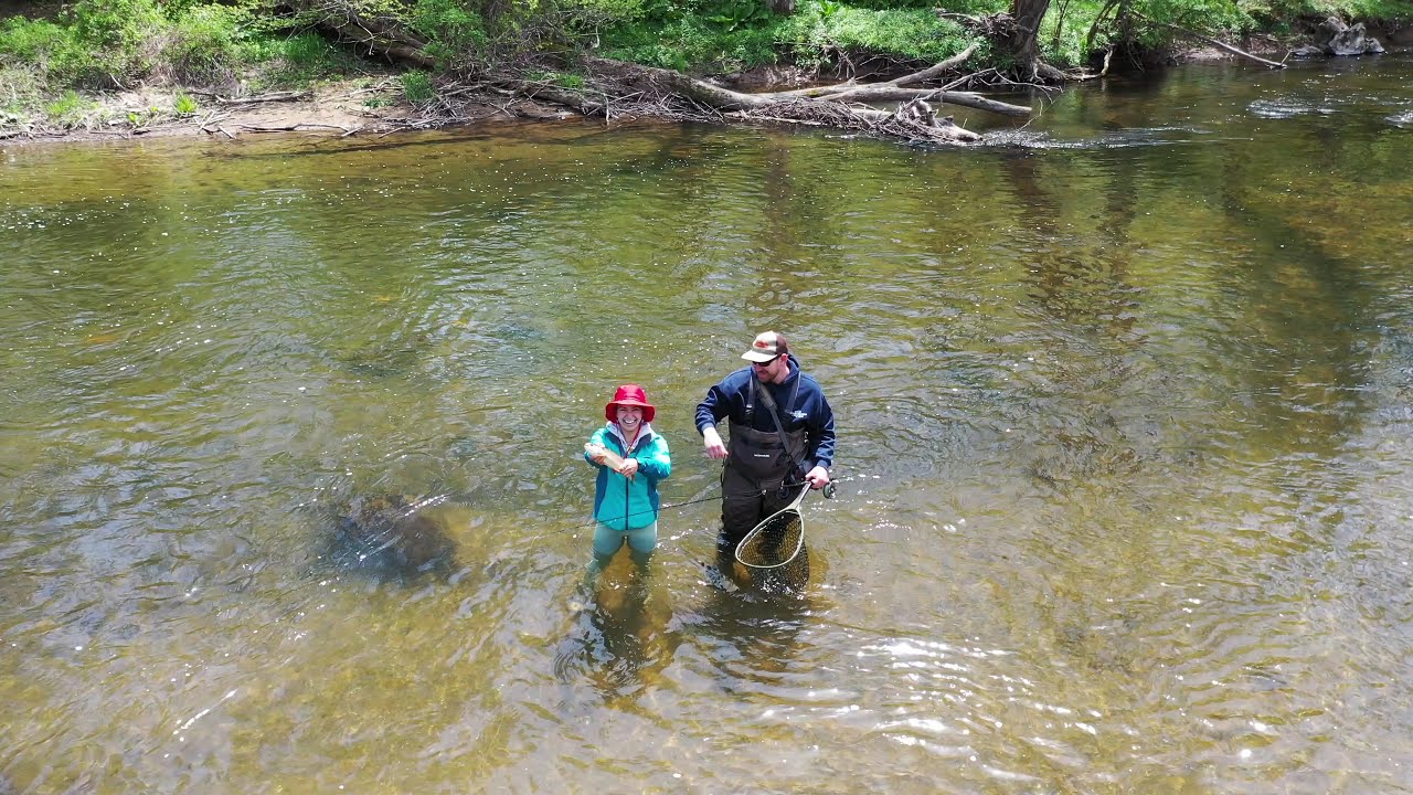Fishing the Musconetcong River, Landing Monster Trout (Drone Fishing)