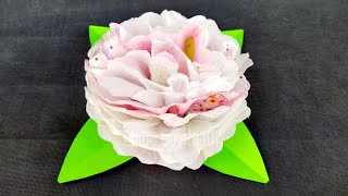 How To make Round Tissue Paper Flower-DIY Paper Craft#Paper Flower#แม่เนย น้องพอสDIY