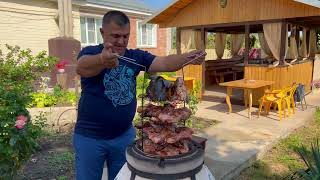 Cooking Fish, Beef, Lamb And Lula Kebab For Dear Guests! Dishes in a cauldron, tandoor, barbecue