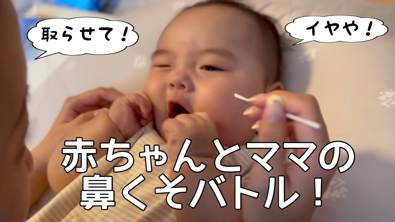 生後5ヶ月 鼻くそを取るのを可愛く拒否する赤ちゃん Youtube