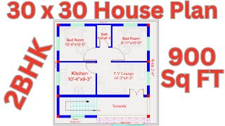 30x30 house design plan with 2 Bedrooms || 30x30 नक्शा ||2Bhk|| 30 BY 30