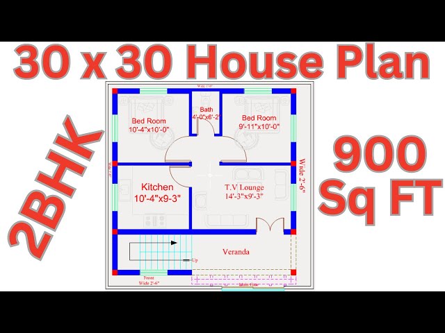 30x30 house design plan with 2 Bedrooms || 30x30 नक्शा ||2Bhk|| 30 BY 30 class=